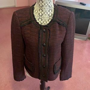 Cotton and lurex Jacket casual Chanel styling. Wine with black and ruff edge